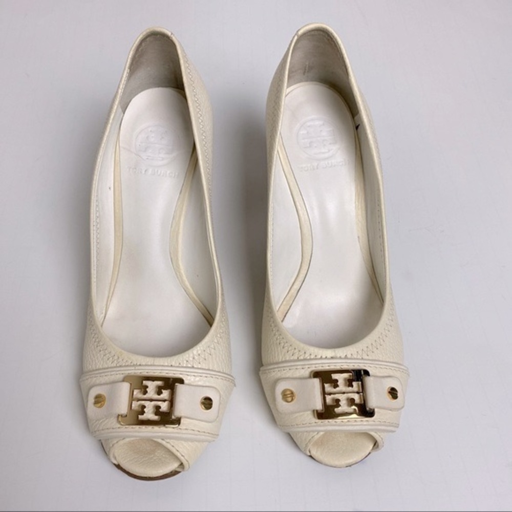 Tory Burch Leticia Peep Toe Leather Wedge Sandals